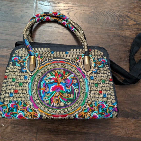 SHEIN Handbags - SHEIN Black Multicolor Embroidered Crossbody Bag